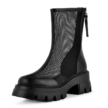 Mesh Platform Back Zipper Ankle Boots | Onlymaker Quality
