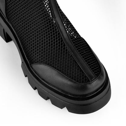 Mesh Platform Back Zipper Ankle Boots | Onlymaker Quality