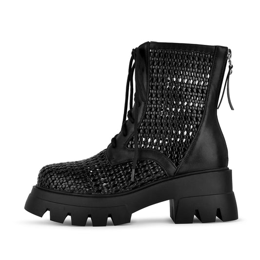 Platform Woven Cutout Lace-up Ankle Boots | Onlymaker Top Pick