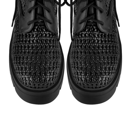 Platform Woven Cutout Lace-up Ankle Boots | Onlymaker Top Pick