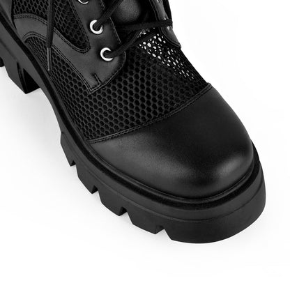 Round Toe Mesh Lace-up Platform Ankle Boots | Onlymaker Customer Favorite