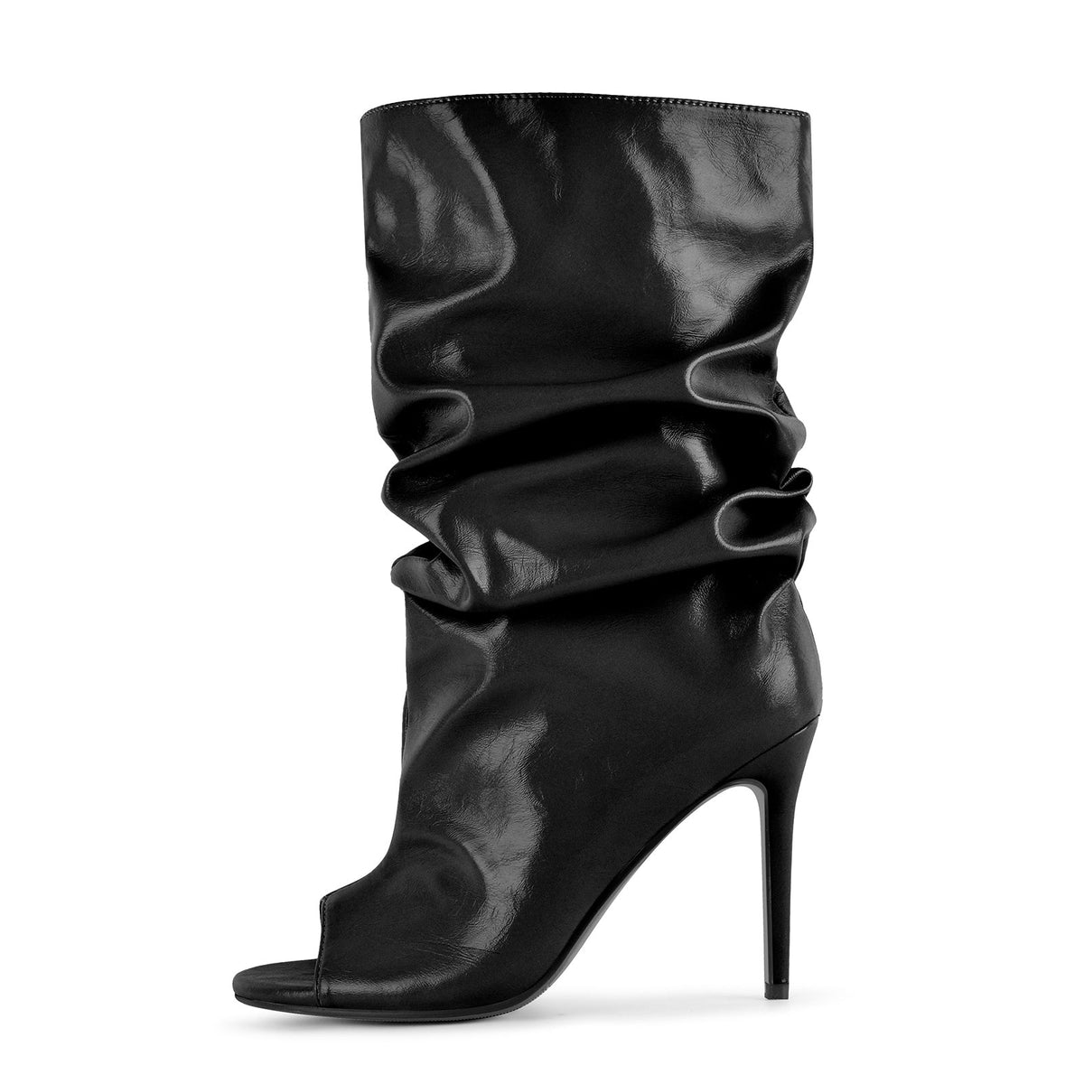 Open Toe Ruched Leather Stiletto Ankle Boots | Onlymaker Best Seller