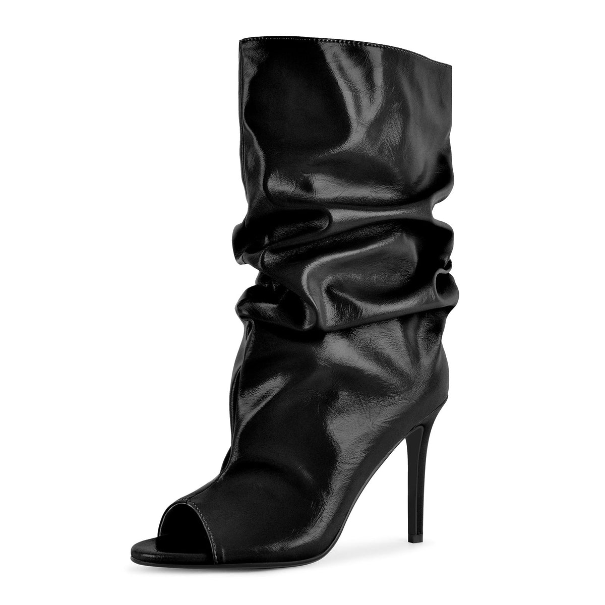 Open Toe Ruched Leather Stiletto Ankle Boots | Onlymaker Best Seller