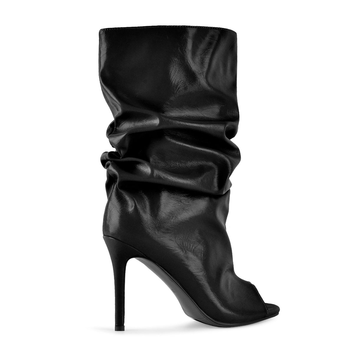 Open Toe Ruched Leather Stiletto Ankle Boots | Onlymaker Best Seller