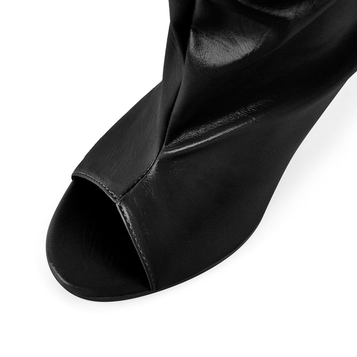 Open Toe Ruched Leather Stiletto Ankle Boots | Onlymaker Best Seller