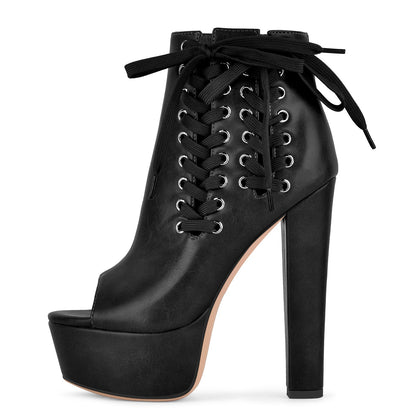 Open Toe Platform Lace-up Ankle Boots | Onlymaker Popular