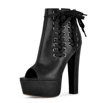 Open Toe Platform Lace-up Ankle Boots | Onlymaker Popular