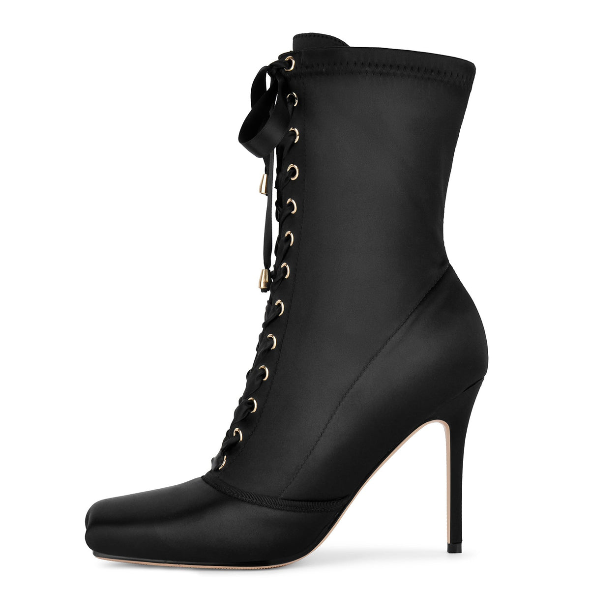 Square Toe Satin Lace-up Stiletto Ankle Boots | Onlymaker Top Pick