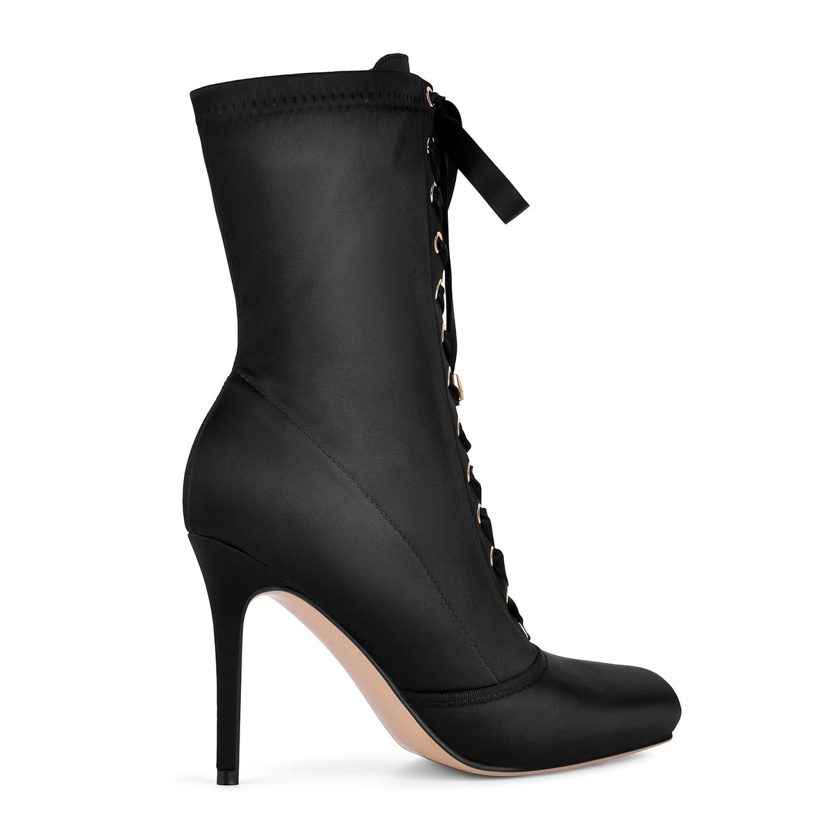 Square Toe Satin Lace-up Stiletto Ankle Boots | Onlymaker Top Pick