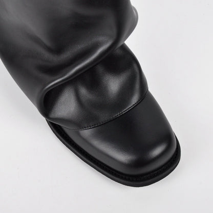 Square Toe Fold Over Chunky Heel Ankle Boots | Onlymaker Discount