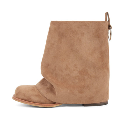 Square Toe Fold Over Chunky Heel Ankle Boots | Onlymaker Discount