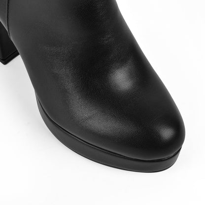 Round Toe Platform Chunky Heel Ankle Boots | Onlymaker Best Seller