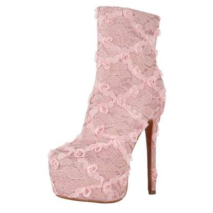 Platform Floral Lace Stiletto Ankle Boots | Onlymaker Trending