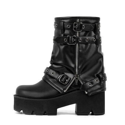 Platform Buckle Strap Fold Over Ankle Boots | Onlymaker Trending