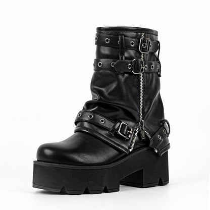 Platform Buckle Strap Fold Over Ankle Boots | Onlymaker Trending