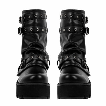 Platform Buckle Strap Fold Over Ankle Boots | Onlymaker Trending