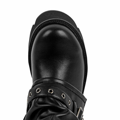 Platform Buckle Strap Fold Over Ankle Boots | Onlymaker Trending
