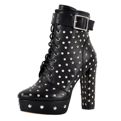 Rivet Platform Buckle Lace-up Ankle Boots | Onlymaker Best Seller