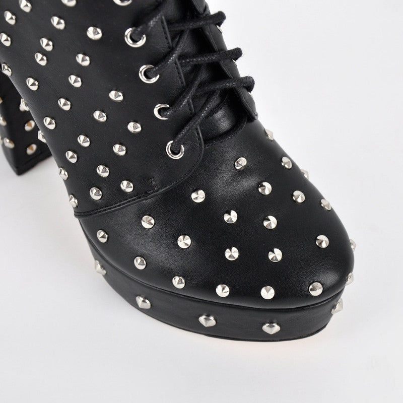 Rivet Platform Buckle Lace-up Ankle Boots | Onlymaker Best Seller