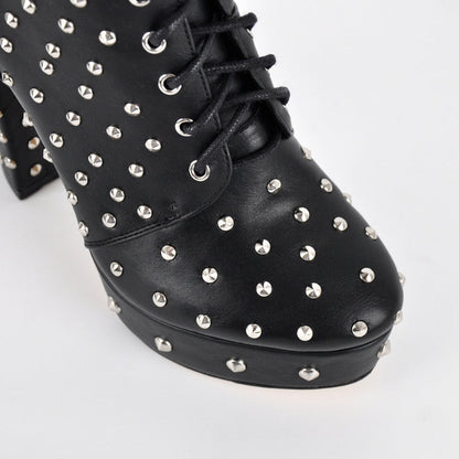 Rivet Platform Buckle Lace-up Ankle Boots | Onlymaker Best Seller