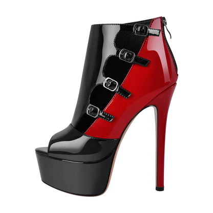 Peep Toe Platform Multi Buckle Ankle Boots | Onlymaker Signature