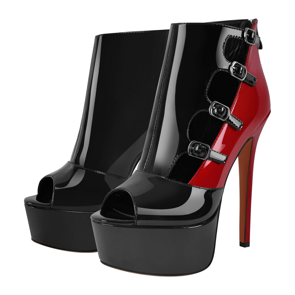 Peep Toe Platform Multi Buckle Ankle Boots | Onlymaker Signature