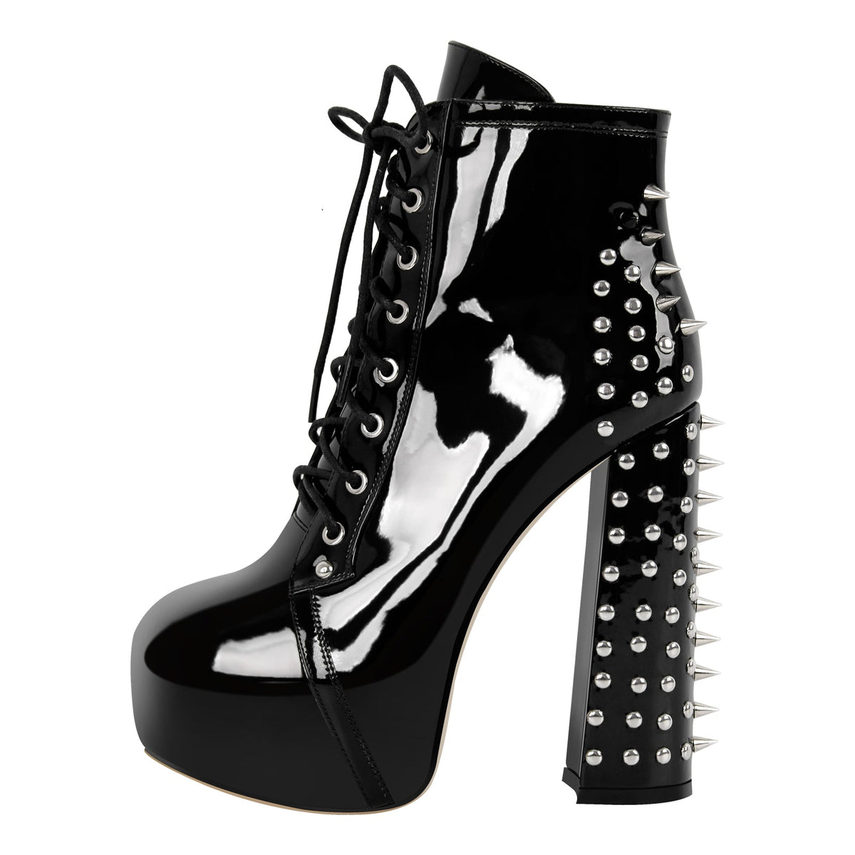 Rivet Platform Lace-up Chunky Heel Ankle Boots | Onlymaker Customer Favorite
