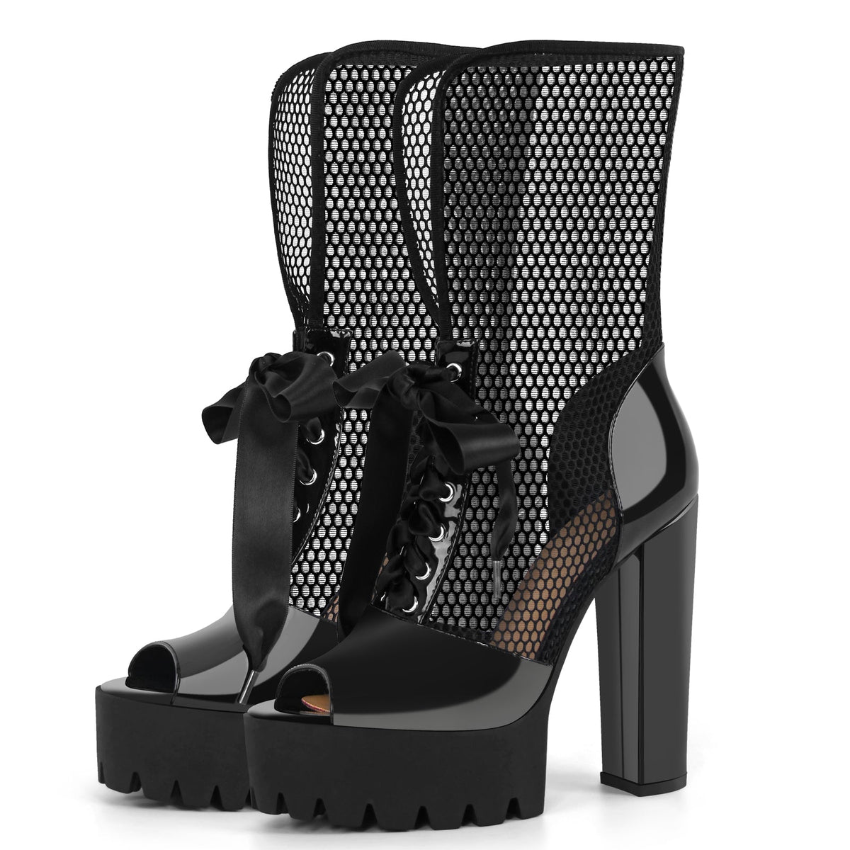 Peep Toe Mesh Platform Lace-up Boots Sandals | Onlymaker Customer Favorite