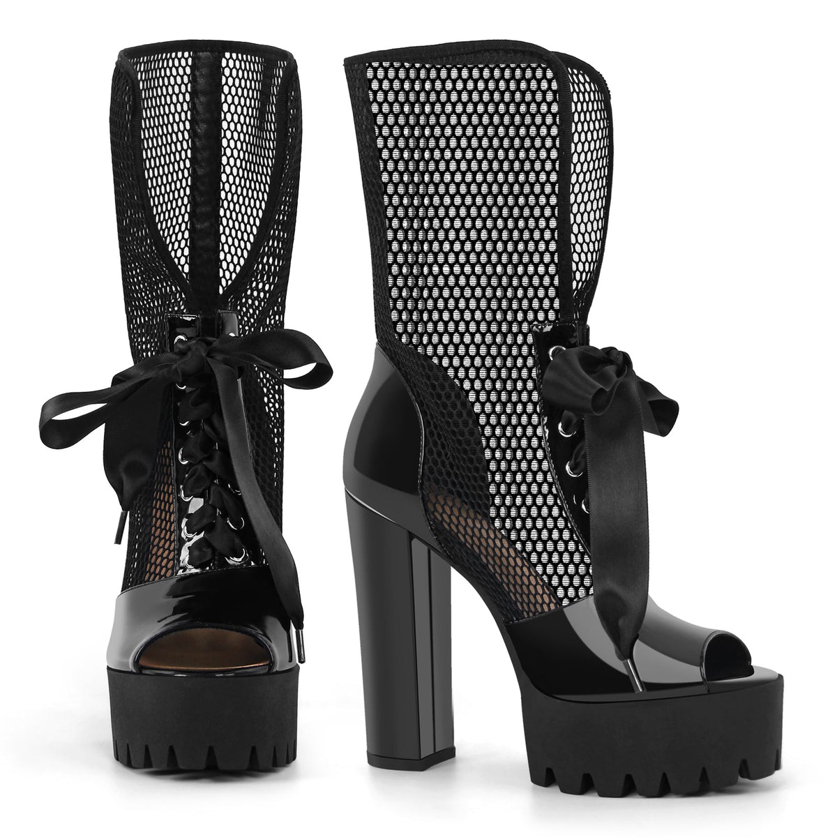 Peep Toe Mesh Platform Lace-up Boots Sandals | Onlymaker Customer Favorite