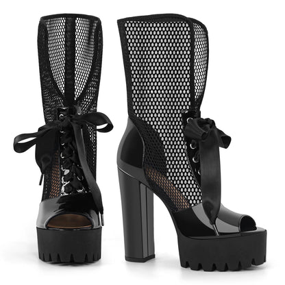 Peep Toe Mesh Platform Lace-up Boots Sandals | Onlymaker Customer Favorite