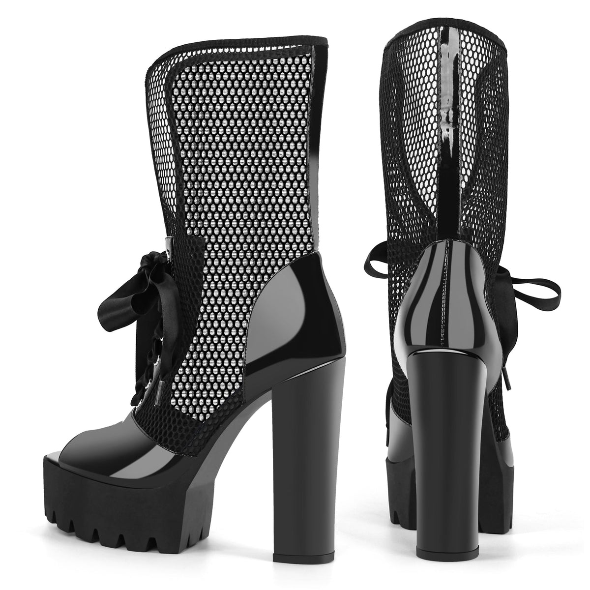 Peep Toe Mesh Platform Lace-up Boots Sandals | Onlymaker Customer Favorite