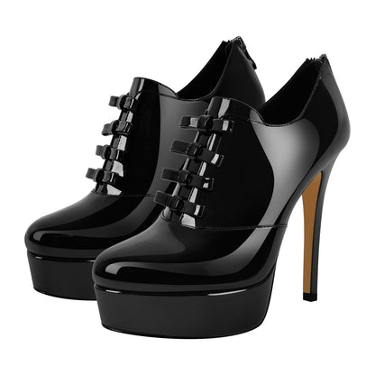 Bow Platform Back Zipper Stiletto Ankle Boots | Onlymaker New