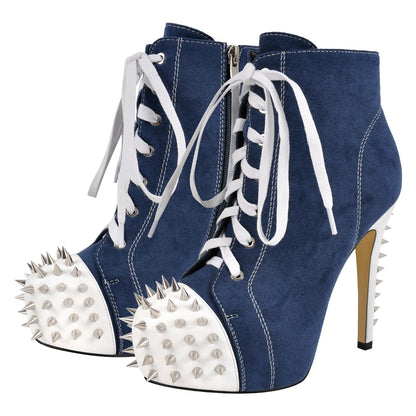 Rivet Platform Suede Lace-up Stiletto Ankle Boots | Onlymaker Customer Favorite