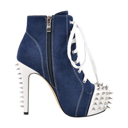 Rivet Platform Suede Lace-up Stiletto Ankle Boots | Onlymaker Customer Favorite