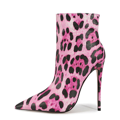 Pointed Toe Leopard High Heel Ankle Boots | Onlymaker Great Value