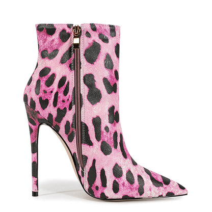 Pointed Toe Leopard High Heel Ankle Boots | Onlymaker Great Value