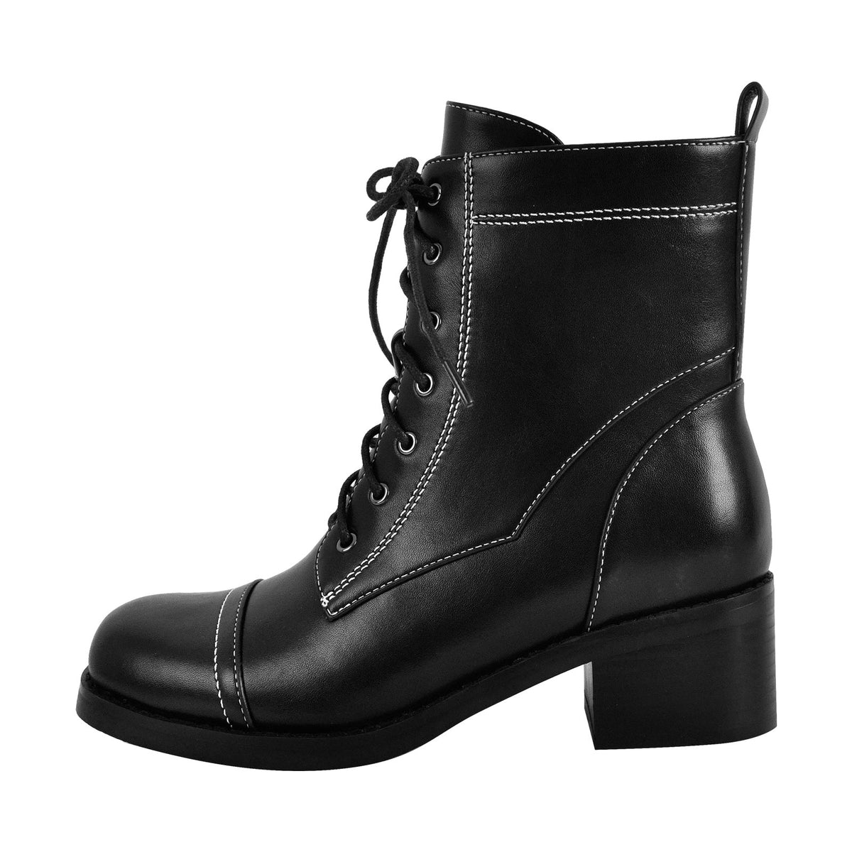 Square Toe Lace-up Chunky Heel Ankle Boots | Onlymaker Popular