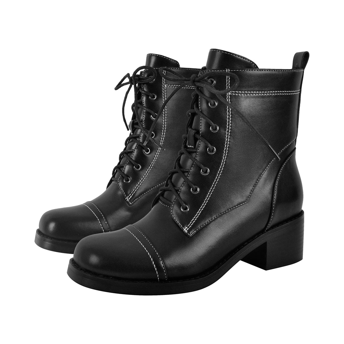 Square Toe Lace-up Chunky Heel Ankle Boots | Onlymaker Popular