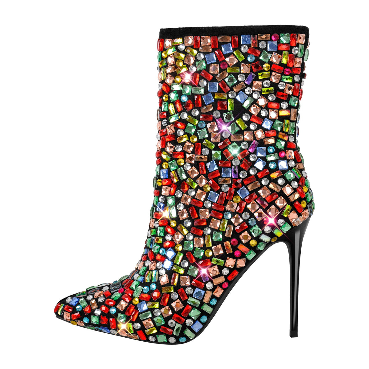 Pointed Toe Colorful Rhinestones Ankle Boots | Onlymaker Premium