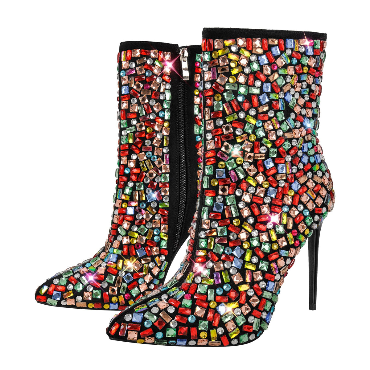 Pointed Toe Colorful Rhinestones Ankle Boots | Onlymaker Premium
