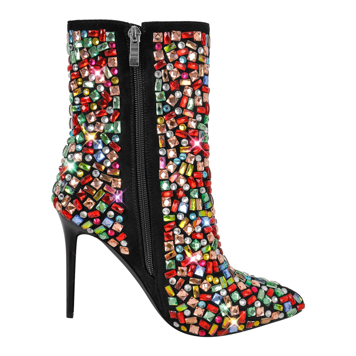 Pointed Toe Colorful Rhinestones Ankle Boots | Onlymaker Premium