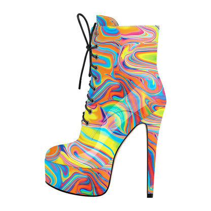 Platform Lace-up Stiletto Printed Ankle Boots | Onlymaker Discount