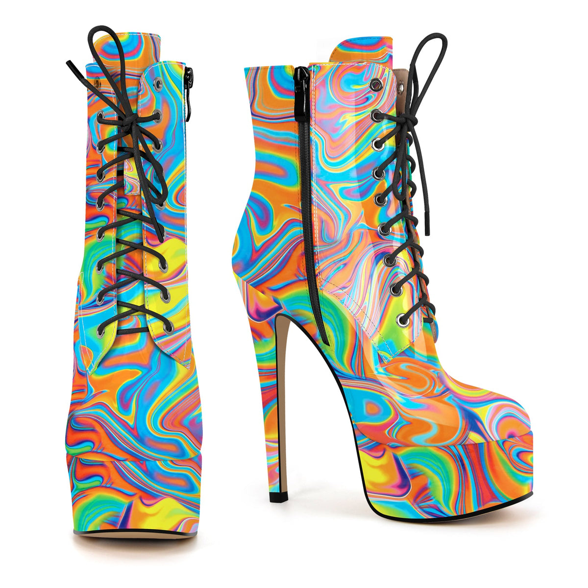 Platform Lace-up Stiletto Printed Ankle Boots | Onlymaker Discount