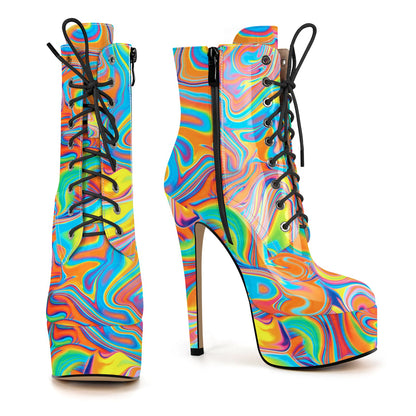 Platform Lace-up Stiletto Printed Ankle Boots | Onlymaker Discount