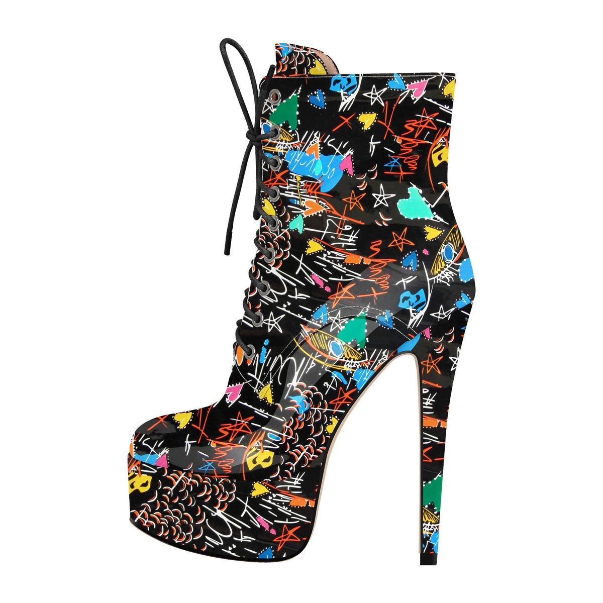 Platform Lace-up Stiletto Printed Ankle Boots | Onlymaker Discount