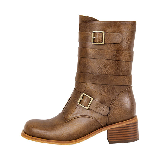Square Toe Buckle Side Zipper Ankle Boots | Onlymaker Sale