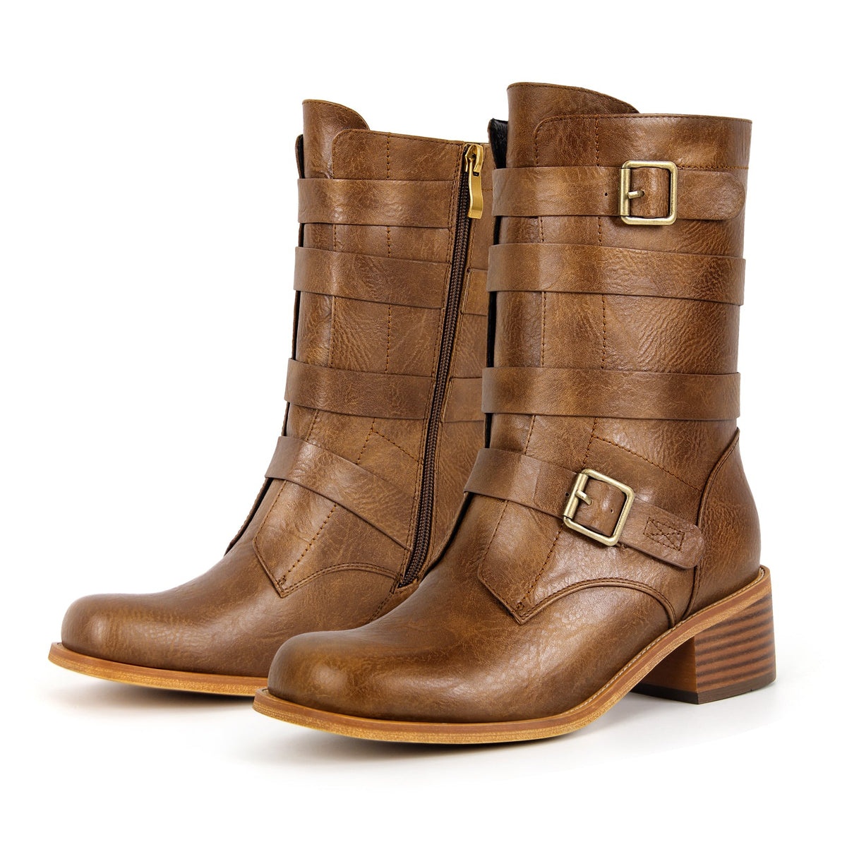 Square Toe Buckle Side Zipper Ankle Boots | Onlymaker Sale
