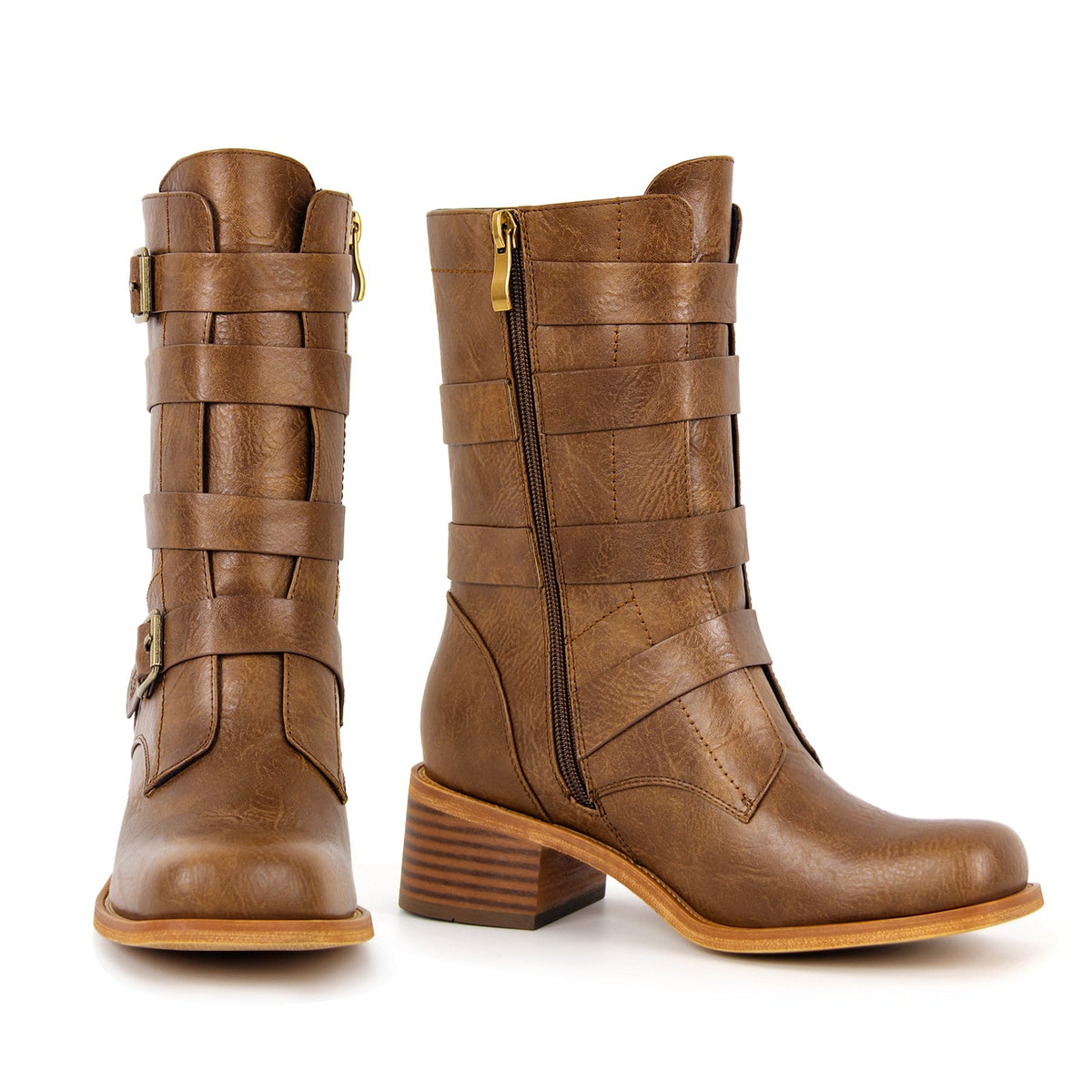 Square Toe Buckle Side Zipper Ankle Boots | Onlymaker Sale