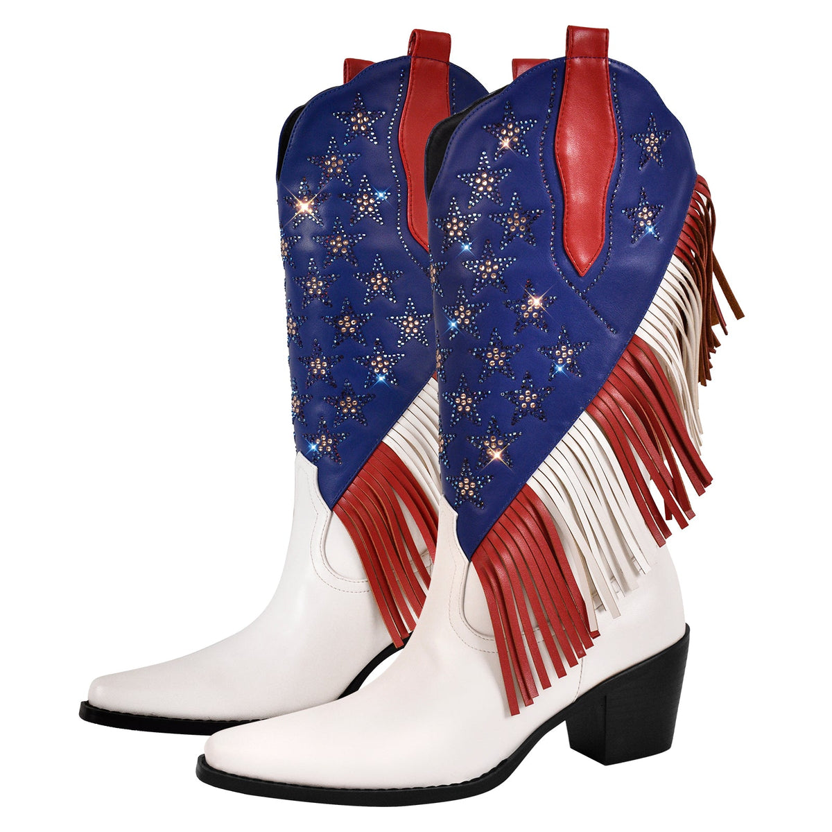 Rhinestone Star Fringe Knee High Western Boots | Onlymaker Quality