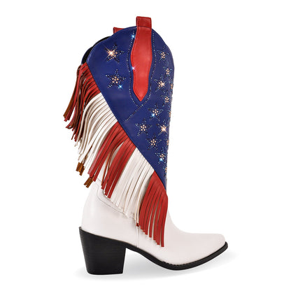 Rhinestone Star Fringe Knee High Western Boots | Onlymaker Quality